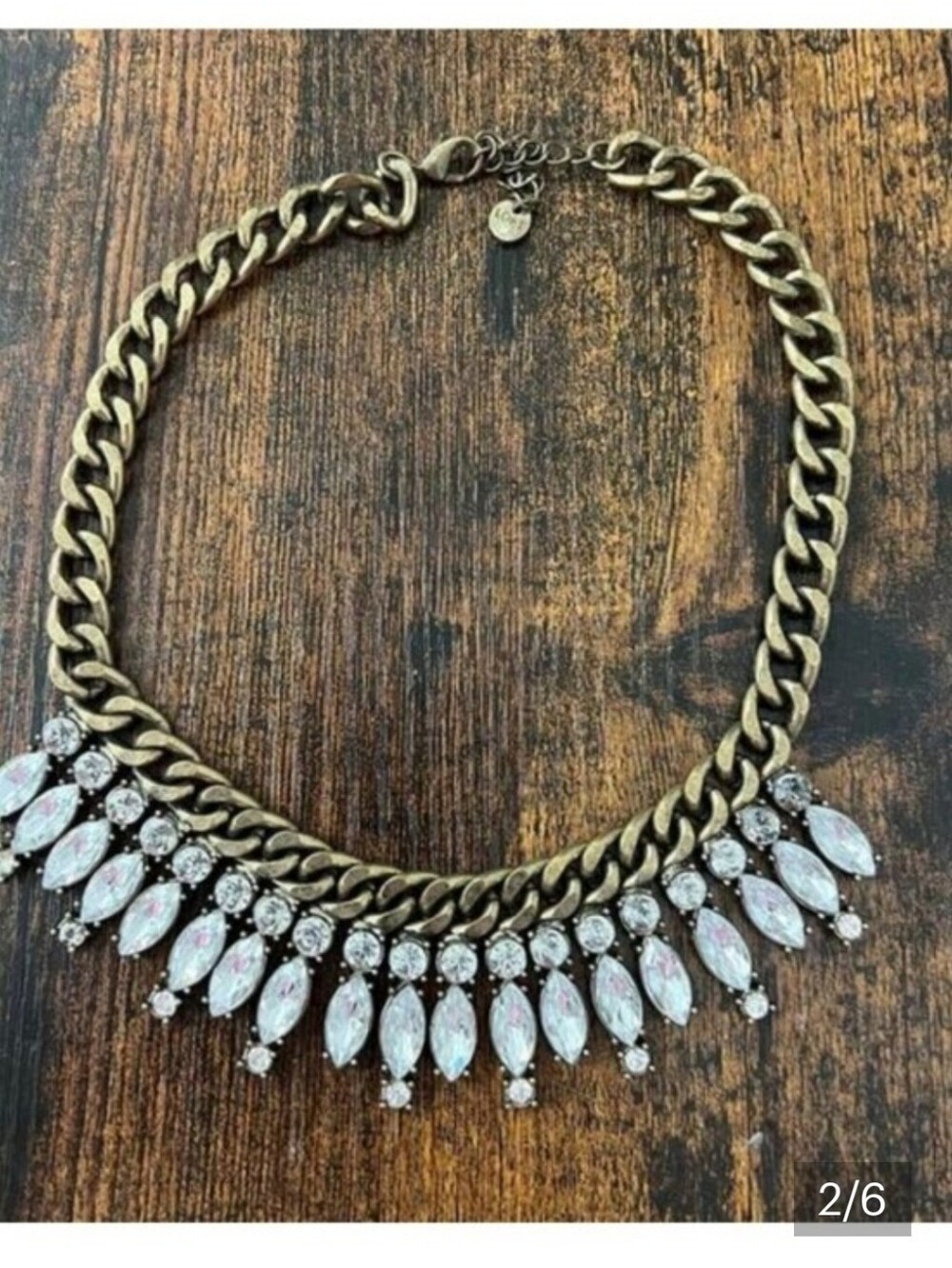 LOFT Marquis Cut Crystal Vintage Gold Statement Necklace 18"+2" Extender
